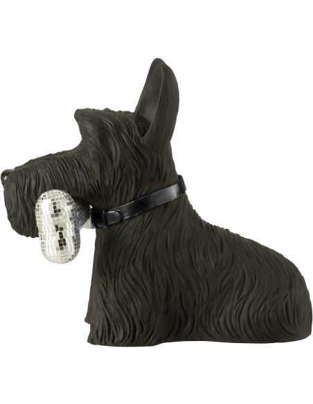 Statuette déco moderne chien Terrier avec os Hauteur 34 cm en Résine Noir Miroir Argenté Gatsby - 4