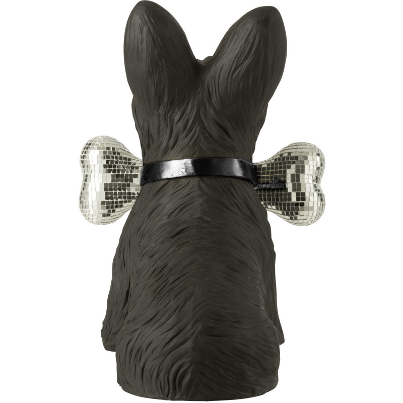 Statuette déco moderne chien Terrier avec os Hauteur 34 cm en Résine Noir Miroir Argenté Gatsby - 5