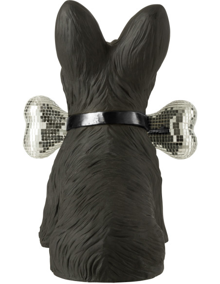 Statuette déco moderne chien Terrier avec os Hauteur 34 cm en Résine Noir Miroir Argenté Gatsby - 5