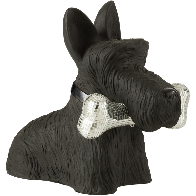 Statuette déco moderne chien Terrier avec os Hauteur 34 cm en Résine Noir Miroir Argenté Gatsby - 6