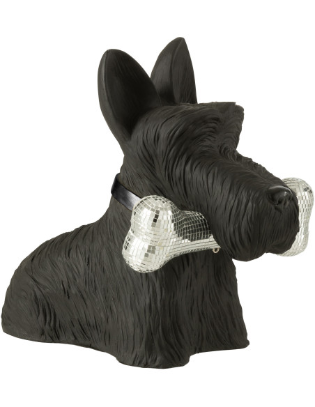 Statuette déco moderne chien Terrier avec os Hauteur 34 cm en Résine Noir Miroir Argenté Gatsby - 6