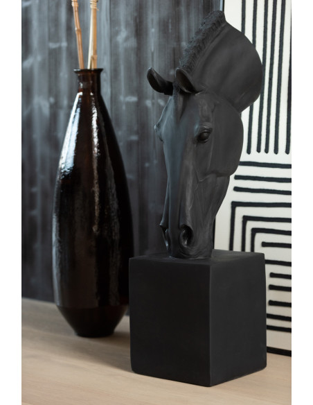Grande Statue moderne Tête de cheval Hauteur 95 cm en Résine Noir Jazz - 2