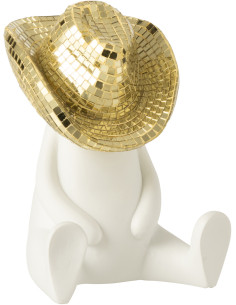 Statuette déco moderne Cowboy chapeau Hauteur 18 cm en Résine Blanc Miroir Doré Carter - 1