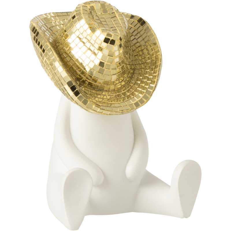 Statuette déco moderne Cowboy chapeau Hauteur 18 cm en Résine Blanc Miroir Doré Carter - 1