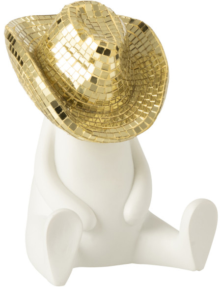 Statuette déco moderne Cowboy chapeau Hauteur 18 cm en Résine Blanc Miroir Doré Carter - 1