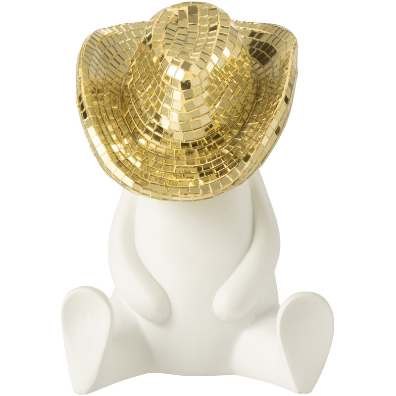 Statuette déco moderne Cowboy chapeau Hauteur 18 cm en Résine Blanc Miroir Doré Carter - 3