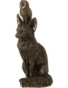 Statuette déco Renard et Hibou Hauteur 28 cm en Résine Bronze Noctura - 1