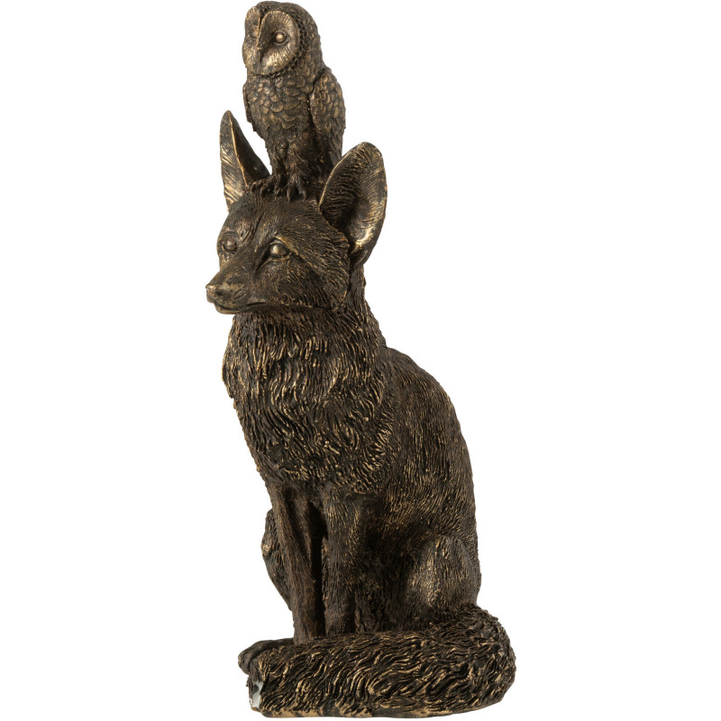 Statuette déco Renard et Hibou Hauteur 28 cm en Résine Bronze Noctura - 1