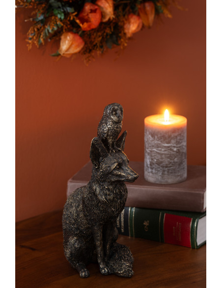 Statuette déco Renard et Hibou Hauteur 28 cm en Résine Bronze Noctura - 2