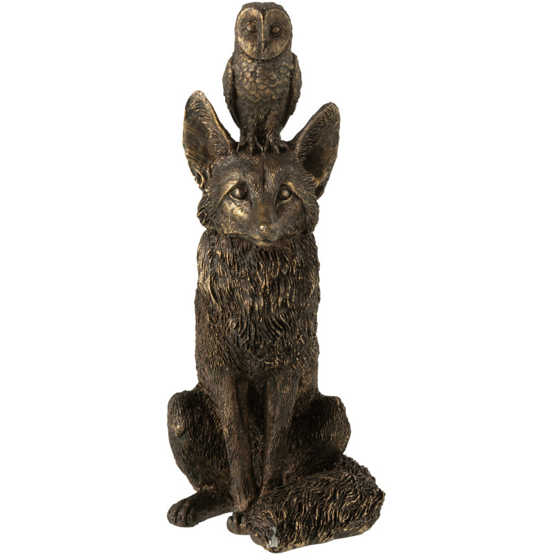 Statuette déco Renard et Hibou Hauteur 28 cm en Résine Bronze Noctura - 3