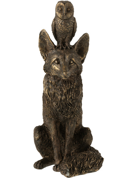 Statuette déco Renard et Hibou Hauteur 28 cm en Résine Bronze Noctura - 3