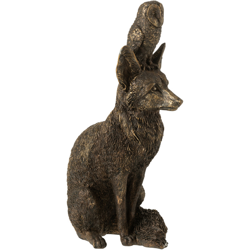 Statuette déco Renard et Hibou Hauteur 28 cm en Résine Bronze Noctura - 5