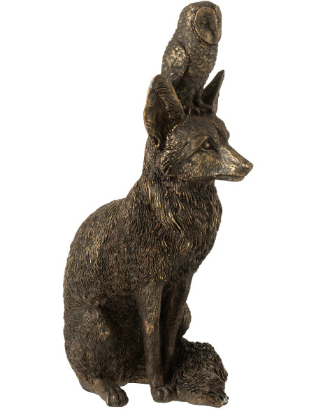 Statuette déco Renard et Hibou Hauteur 28 cm en Résine Bronze Noctura - 5