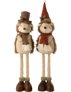 Grandes Figurines déco Noël Hérissons Hauteur 84 cm en Tissu Beige Résine Héribois (Lot de 2) - 1