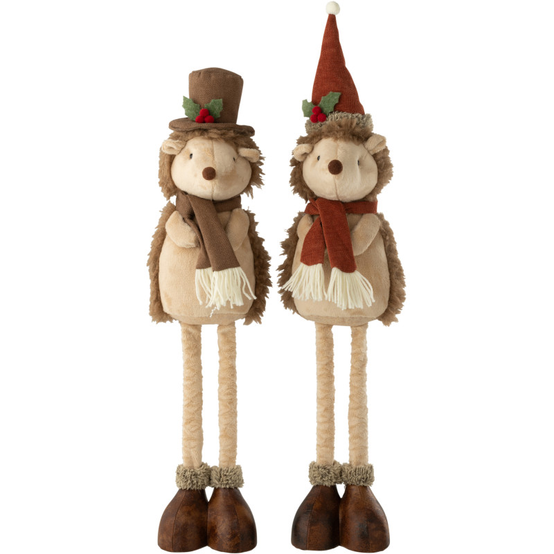 Grandes Figurines déco Noël Hérissons Hauteur 84 cm en Tissu Beige Résine Héribois (Lot de 2) - 1