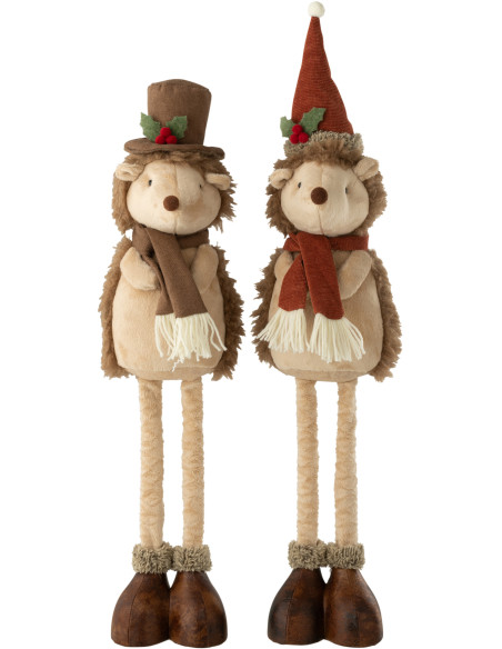 Grandes Figurines déco Noël Hérissons Hauteur 84 cm en Tissu Beige Résine Héribois (Lot de 2) - 1