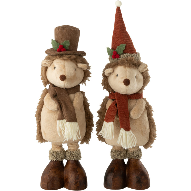 Grandes Figurines déco Noël Hérissons Hauteur 84 cm en Tissu Beige Résine Héribois (Lot de 2) - 3