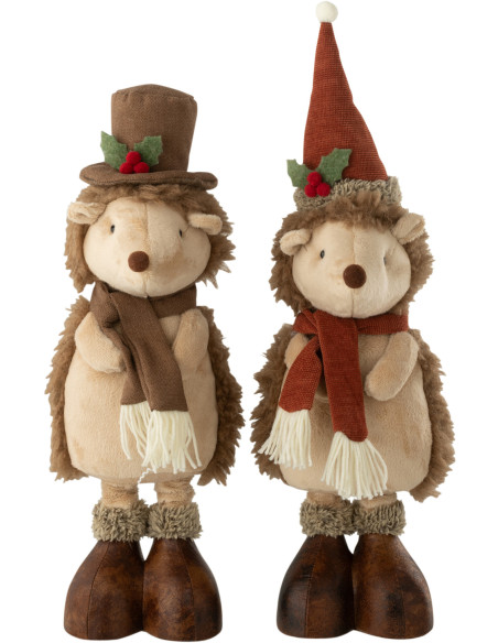Grandes Figurines déco Noël Hérissons Hauteur 84 cm en Tissu Beige Résine Héribois (Lot de 2) - 3