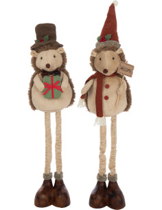 Grandes Figurines déco Noël Hérissons XL Hauteur 109 cm en Tissu Beige Résine Héribois (Lot de 2) - 1