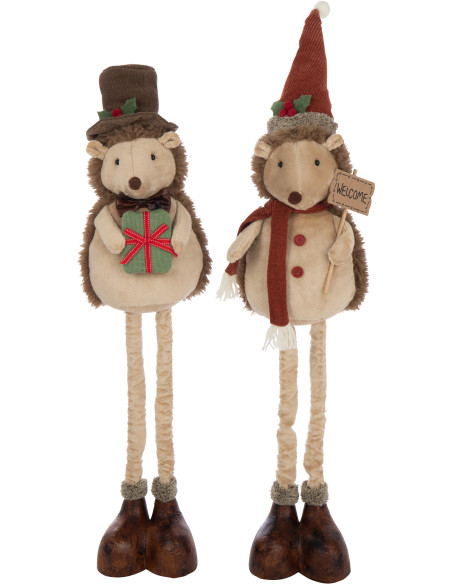 Grandes Figurines déco Noël Hérissons XL Hauteur 109 cm en Tissu Beige Résine Héribois (Lot de 2) - 1