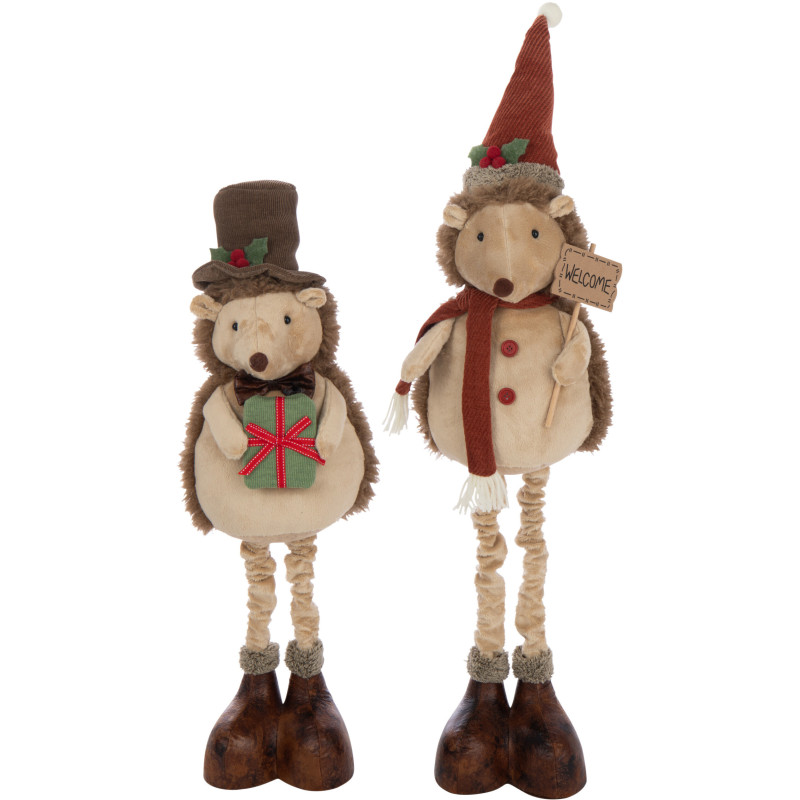 Grandes Figurines déco Noël Hérissons XL Hauteur 109 cm en Tissu Beige Résine Héribois (Lot de 2) - 2