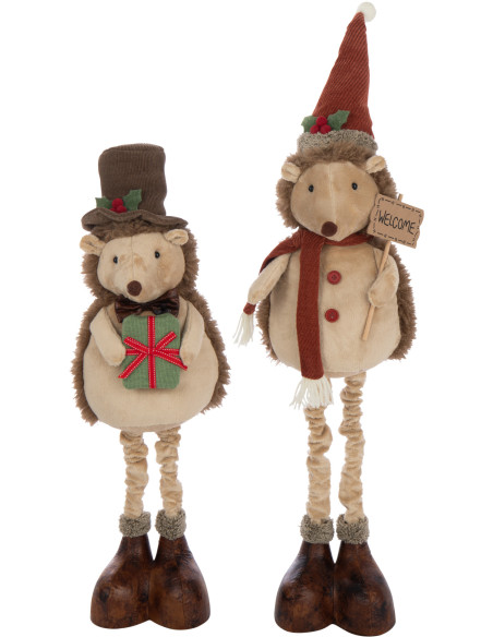 Grandes Figurines déco Noël Hérissons XL Hauteur 109 cm en Tissu Beige Résine Héribois (Lot de 2) - 2