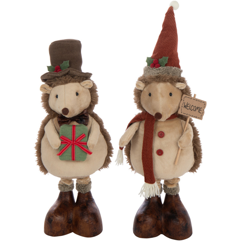 Grandes Figurines déco Noël Hérissons XL Hauteur 109 cm en Tissu Beige Résine Héribois (Lot de 2) - 3