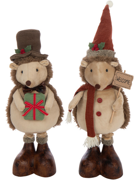Grandes Figurines déco Noël Hérissons XL Hauteur 109 cm en Tissu Beige Résine Héribois (Lot de 2) - 3