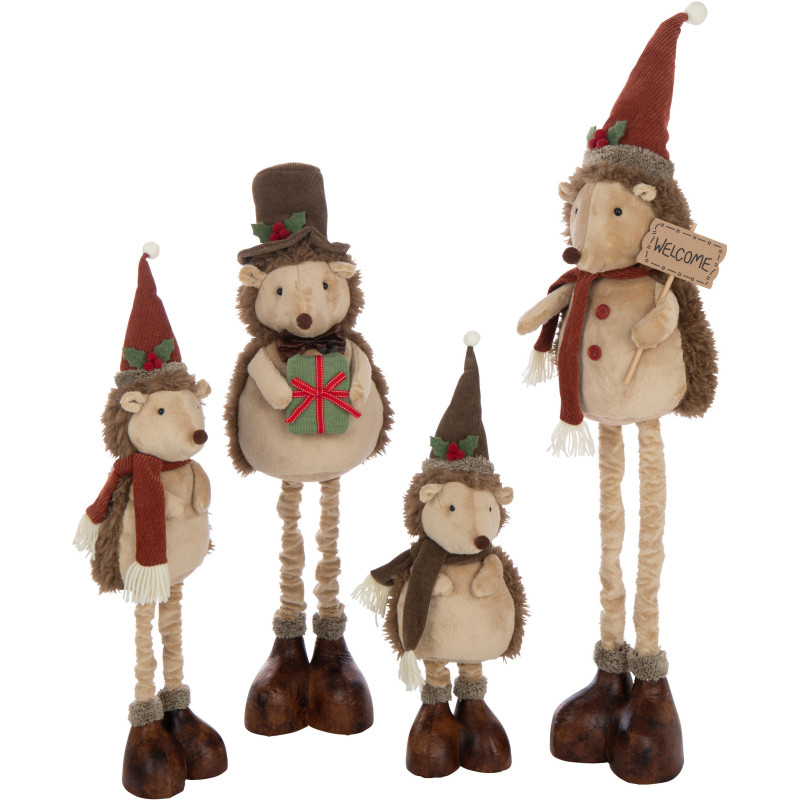 Grandes Figurines déco Noël Hérissons XL Hauteur 109 cm en Tissu Beige Résine Héribois (Lot de 2) - 4