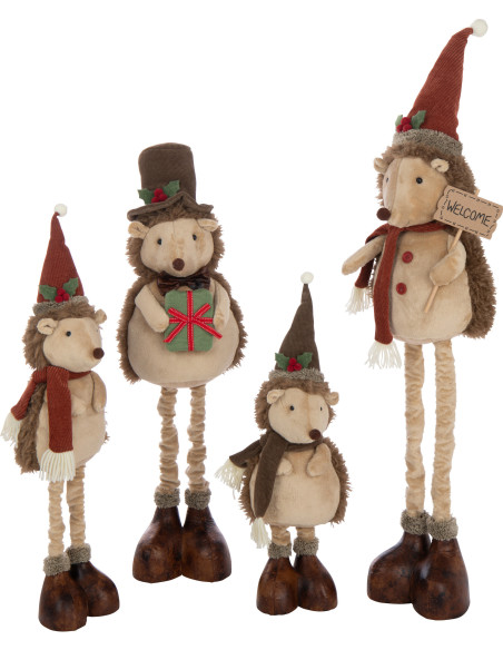 Grandes Figurines déco Noël Hérissons XL Hauteur 109 cm en Tissu Beige Résine Héribois (Lot de 2) - 4