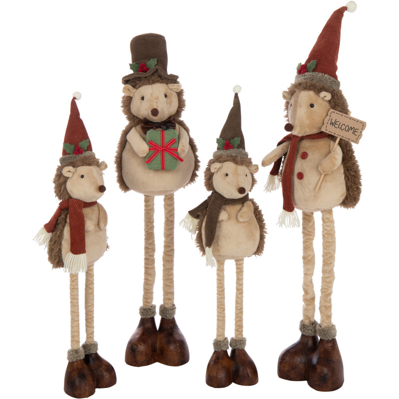 Grandes Figurines déco Noël Hérissons XL Hauteur 109 cm en Tissu Beige Résine Héribois (Lot de 2) - 5