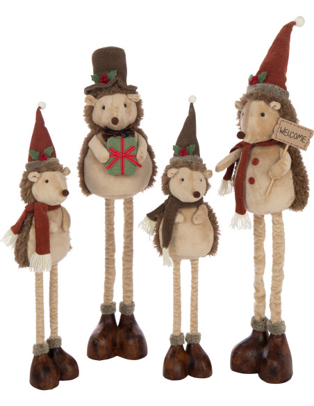 Grandes Figurines déco Noël Hérissons XL Hauteur 109 cm en Tissu Beige Résine Héribois (Lot de 2) - 5