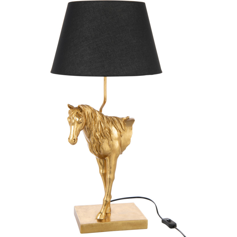 Grande Lampe à poser moderne Cheval Hauteur 70 cm en Résine Doré Tissu Noir Horson - 1