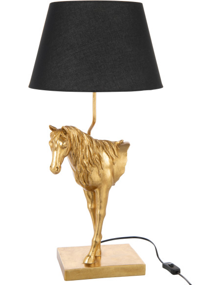 Grande Lampe à poser moderne Cheval Hauteur 70 cm en Résine Doré Tissu Noir Horson - 1