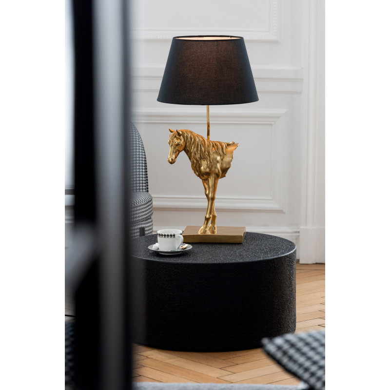 Grande Lampe à poser moderne Cheval Hauteur 70 cm en Résine Doré Tissu Noir Horson - 2