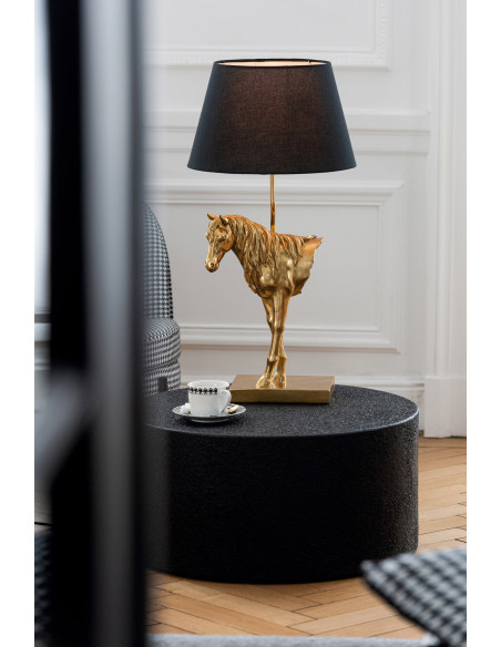 Grande Lampe à poser moderne Cheval Hauteur 70 cm en Résine Doré Tissu Noir Horson - 2