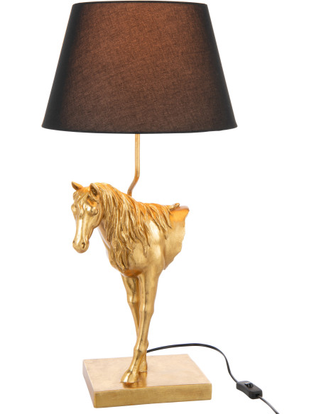 Grande Lampe à poser moderne Cheval Hauteur 70 cm en Résine Doré Tissu Noir Horson - 3