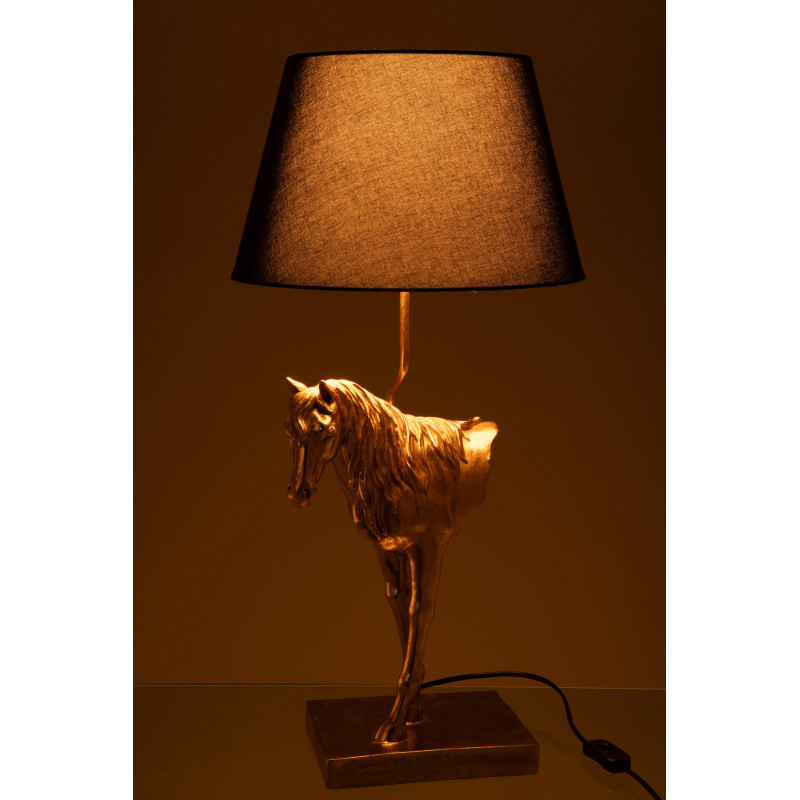 Grande Lampe à poser moderne Cheval Hauteur 70 cm en Résine Doré Tissu Noir Horson - 4