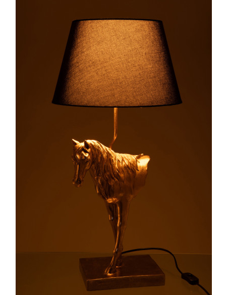 Grande Lampe à poser moderne Cheval Hauteur 70 cm en Résine Doré Tissu Noir Horson - 4