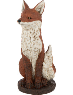 Statue déco Renard assis Hauteur 52 cm en Résine Marron Blanc Rustalis - 1