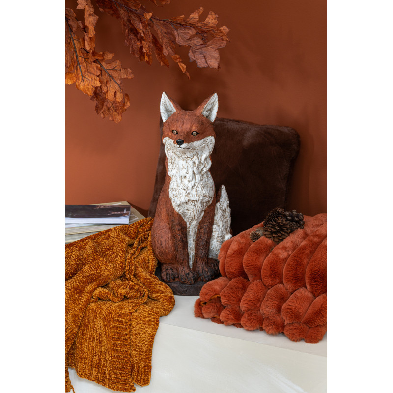 Statue déco Renard assis Hauteur 52 cm en Résine Marron Blanc Rustalis - 2