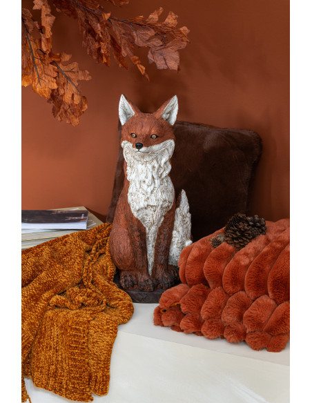 Statue déco Renard assis Hauteur 52 cm en Résine Marron Blanc Rustalis - 2