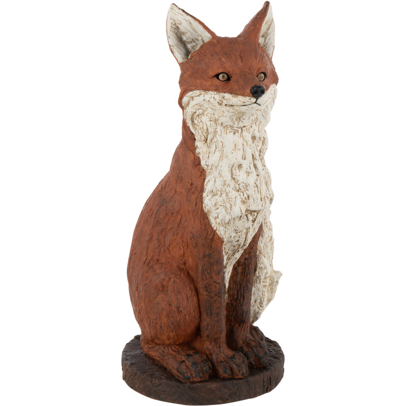 Statue déco Renard assis Hauteur 52 cm en Résine Marron Blanc Rustalis - 3