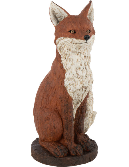 Statue déco Renard assis Hauteur 52 cm en Résine Marron Blanc Rustalis - 3