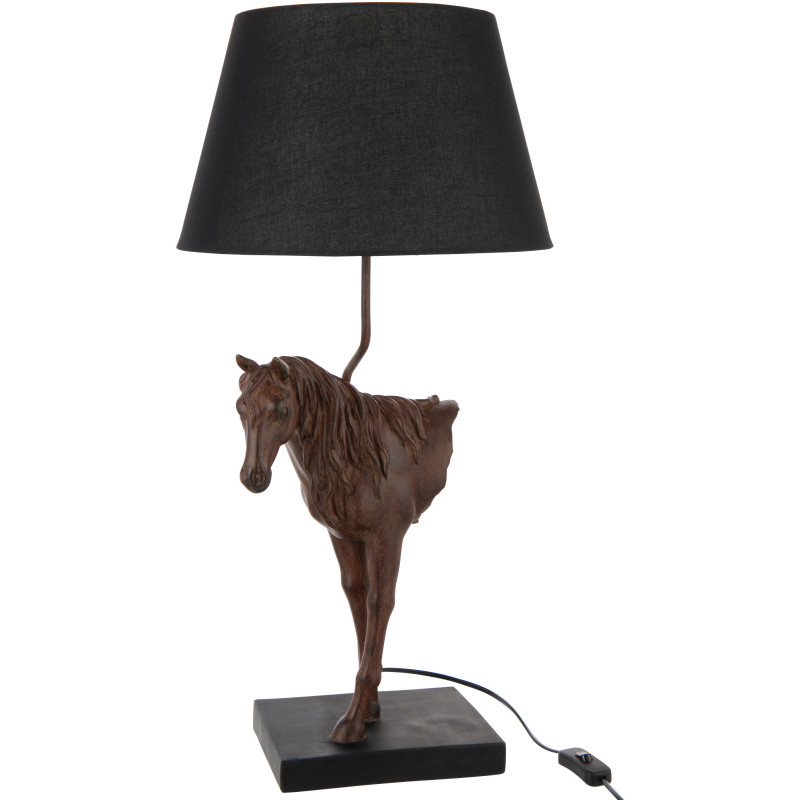 Grande Lampe à poser moderne Cheval Hauteur 70 cm en Résine Marron foncé Tissu Noir Horson - 1