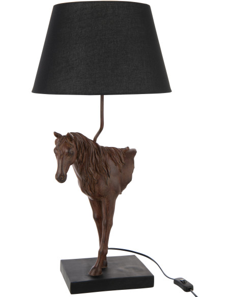 Grande Lampe à poser moderne Cheval Hauteur 70 cm en Résine Marron foncé Tissu Noir Horson - 1