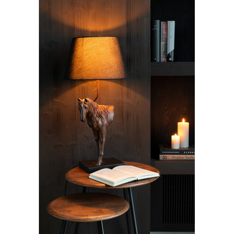 Grande Lampe à poser moderne Cheval Hauteur 70 cm en Résine Marron foncé Tissu Noir Horson - 2