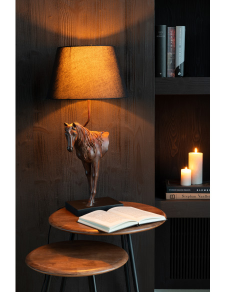 Grande Lampe à poser moderne Cheval Hauteur 70 cm en Résine Marron foncé Tissu Noir Horson - 2