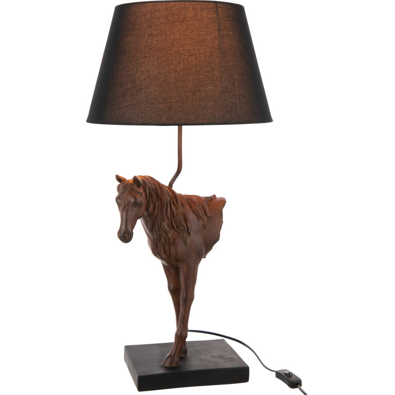 Grande Lampe à poser moderne Cheval Hauteur 70 cm en Résine Marron foncé Tissu Noir Horson - 3
