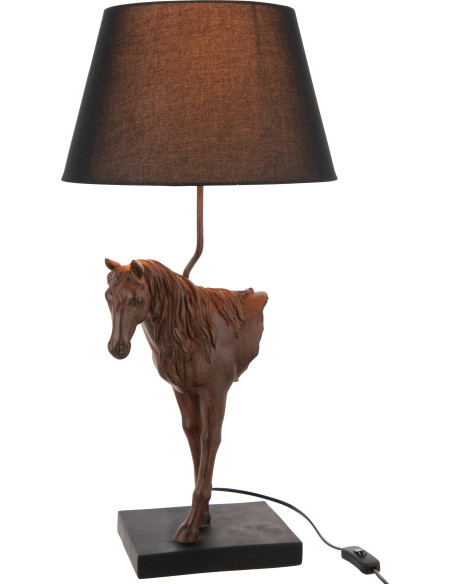 Grande Lampe à poser moderne Cheval Hauteur 70 cm en Résine Marron foncé Tissu Noir Horson - 3